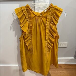 Joie Cruzita Pleated Ruffle Blouse Top  Gold Yellow Cap Sleeve Medium